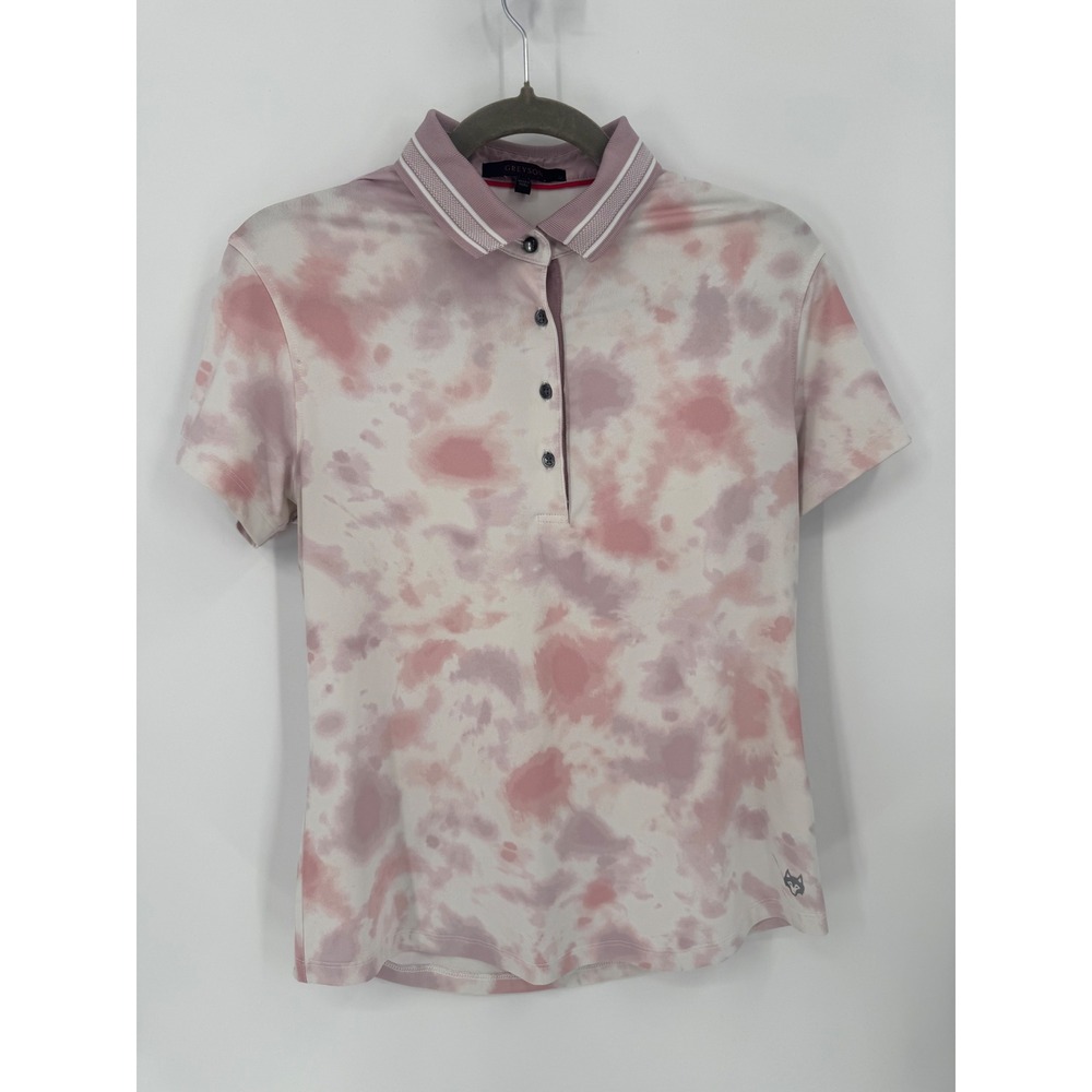 Greyson Scarlett Polo Women Medium Pink Tie Dye Striped Collar Golf Shirt